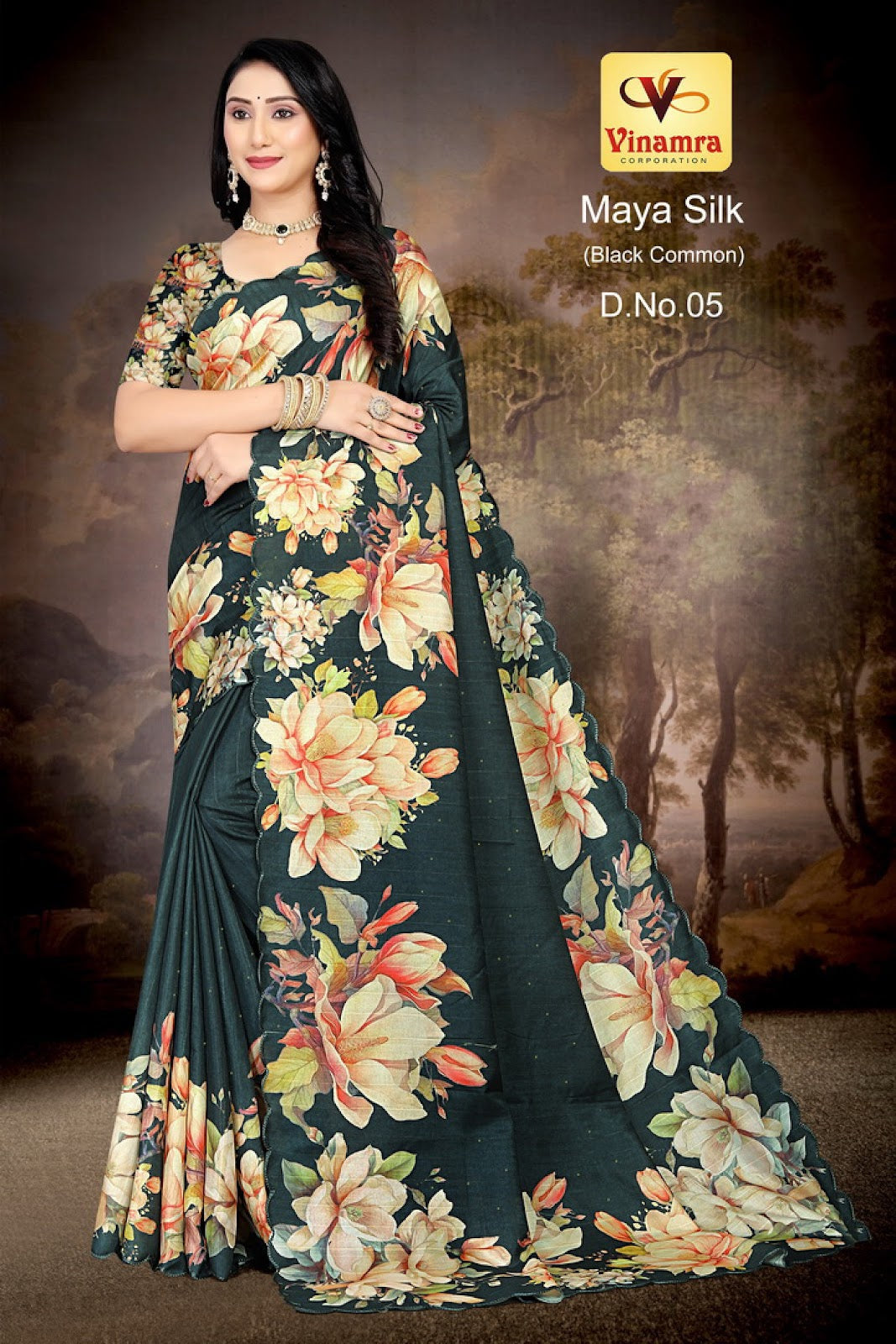 Maya Silk Black Vinamra Cotton Silk Sarees Wholesaler India