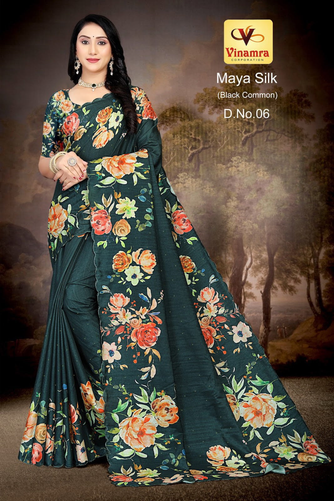 Maya Silk Black Vinamra Cotton Silk Sarees Wholesaler India