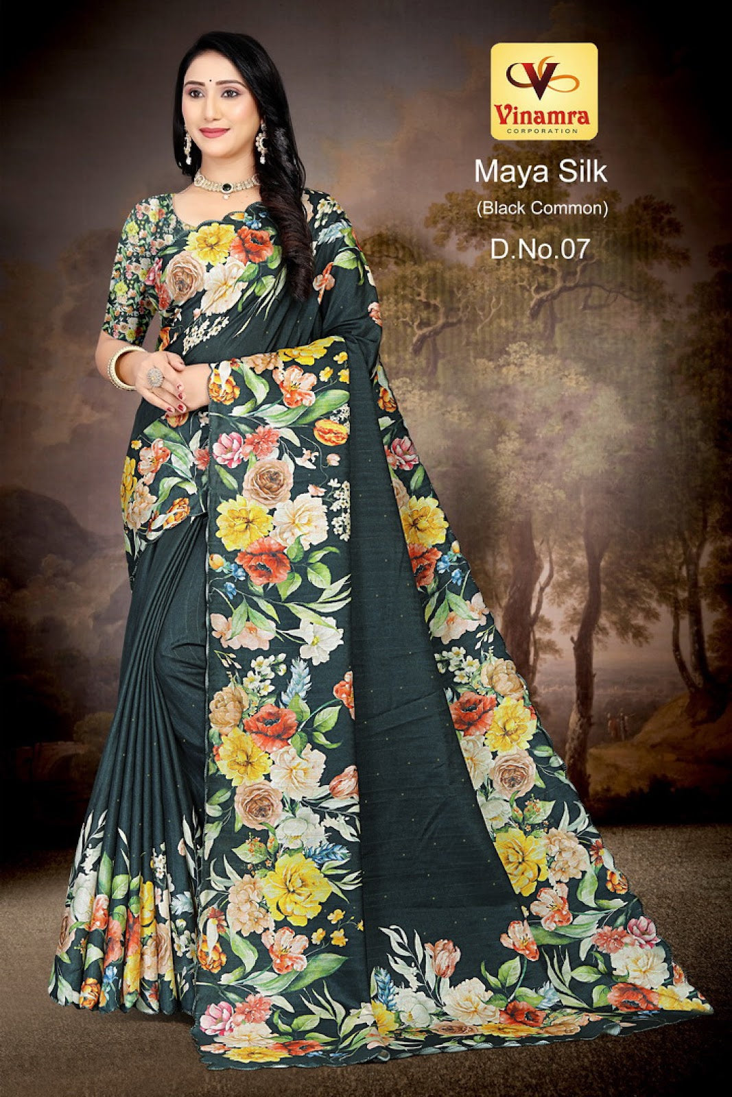Maya Silk Black Vinamra Cotton Silk Sarees Wholesaler India