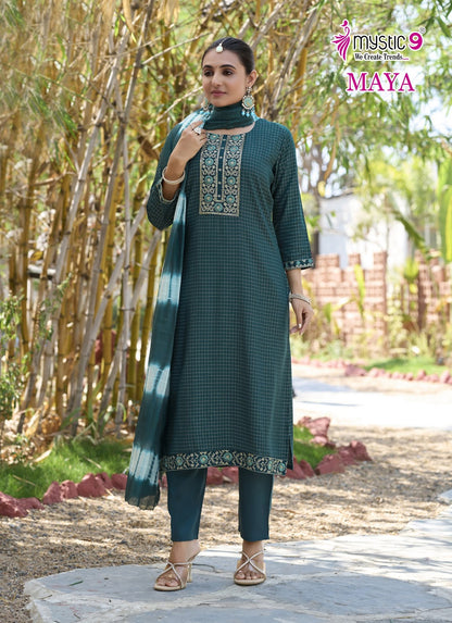 Maya Vol 2 Mystic 9 Rayon Readymade Pant Style Suits Supplier Gujarat