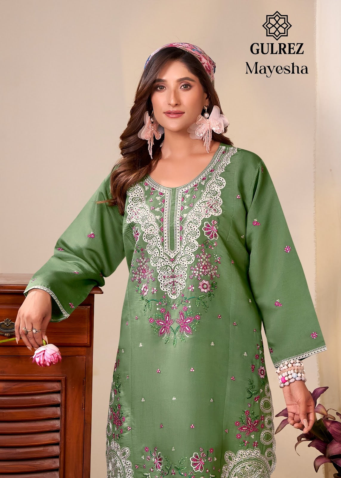 Mayesha Karachi Gulrez Roman Silk Co Ord Set Wholesale Price