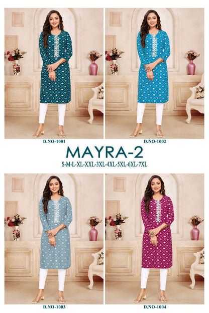 मायरा-2 संगीत रेयॉन घुटने तक की लंबाई वाली कुर्तियां