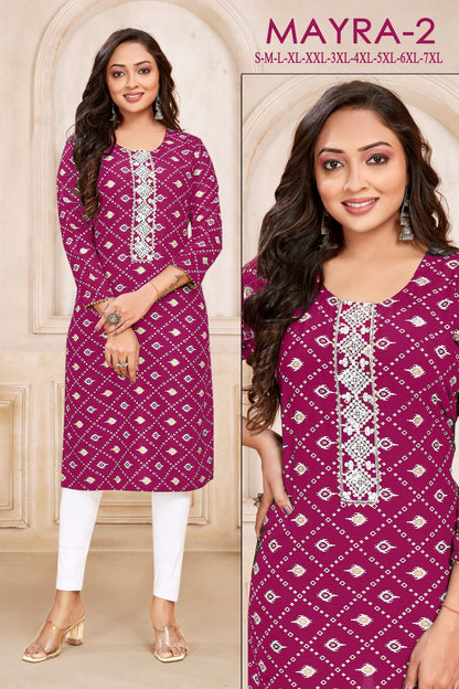 मायरा-2 संगीत रेयॉन घुटने तक की लंबाई वाली कुर्तियां