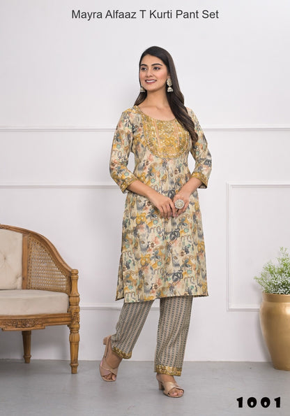Mayra Alfaaz T Chanderi Kurti Pant Set Exporter Gujarat