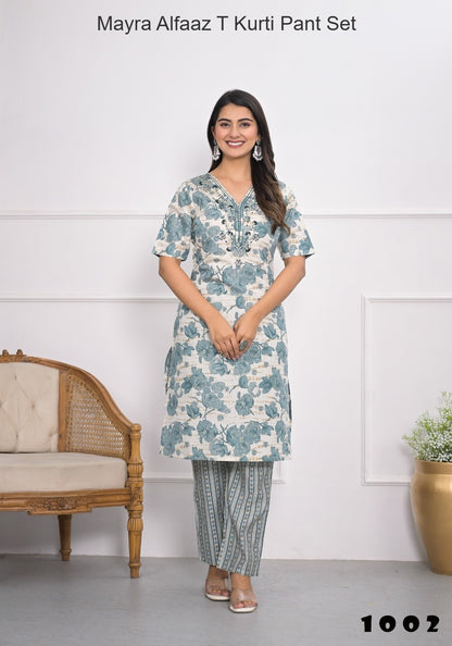 Mayra Alfaaz T Chanderi Kurti Pant Set Exporter Gujarat
