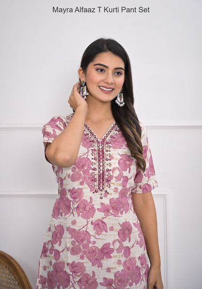 Mayra Alfaaz T Chanderi Kurti Pant Set Exporter Gujarat