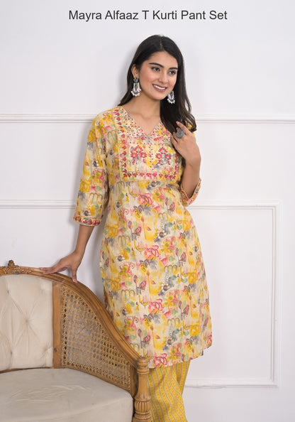 Mayra Alfaaz T Chanderi Kurti Pant Set Exporter Gujarat