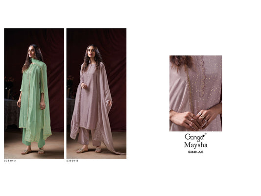 Maysha 3839 Ganga Habutai Silk Plazzo Style Suits Manufacturer Ahmedabad
