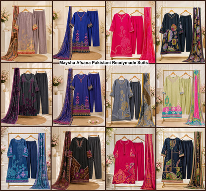 Maysha Afsana Muslin Pakistani Readymade Suits Exporter