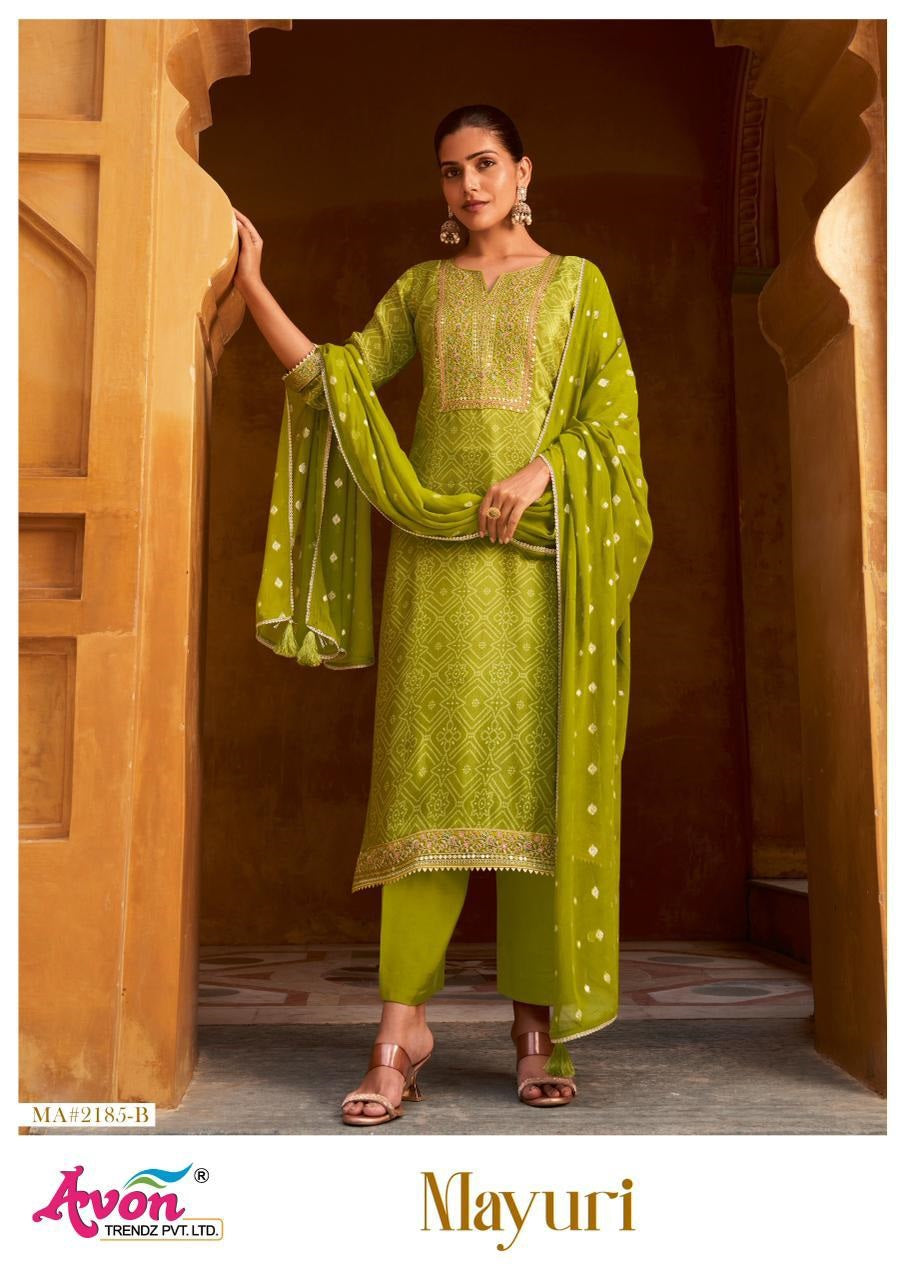 Mayuri Avon Trendz Kanjivaram Silk Pant Style Suits Manufacturer Gujarat
