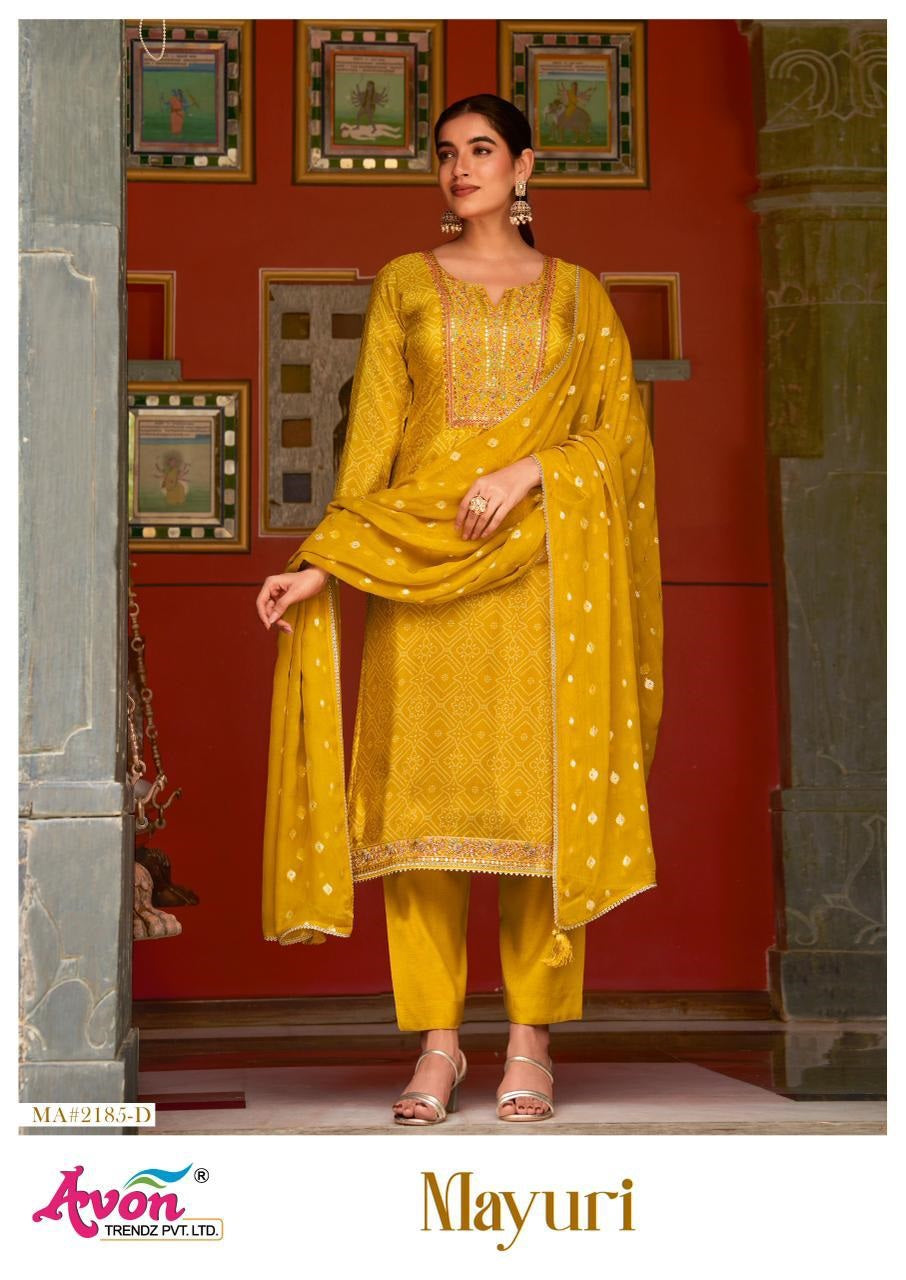 Mayuri Avon Trendz Kanjivaram Silk Pant Style Suits Manufacturer Gujarat