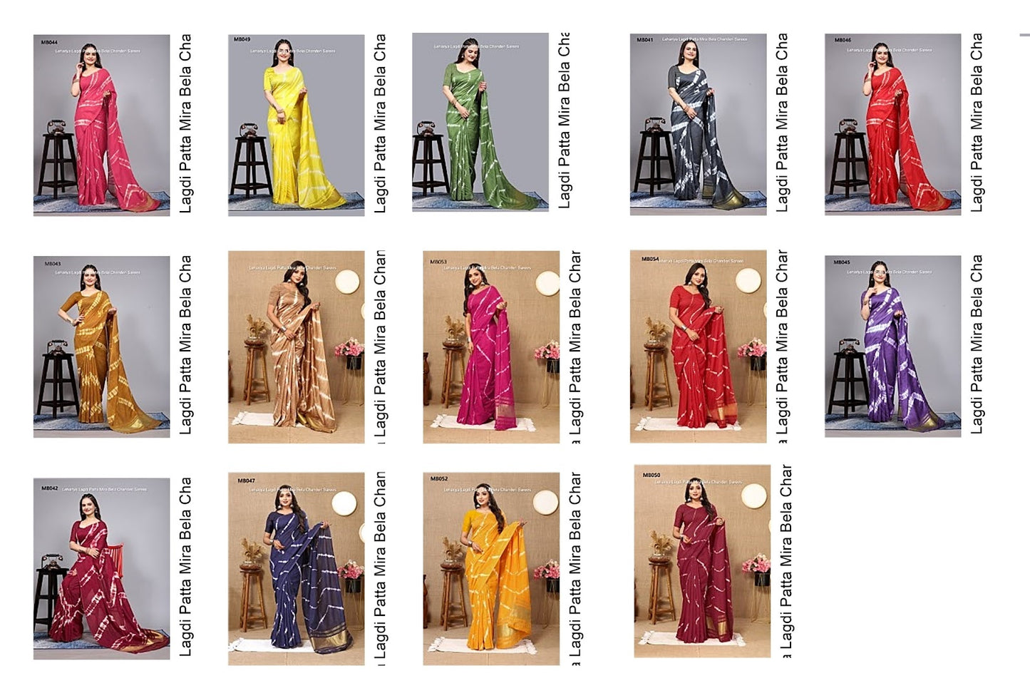 Mb041 To Mb054 Lehariya Lagdi Patta Mira Bela Chanderi Sarees Wholesaler