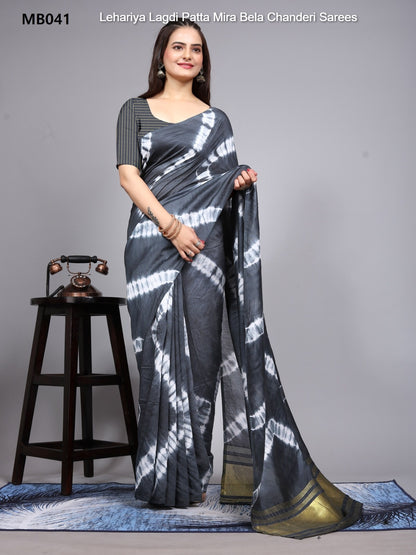 Mb041 To Mb054 Lehariya Lagdi Patta Mira Bela Chanderi Sarees Wholesaler