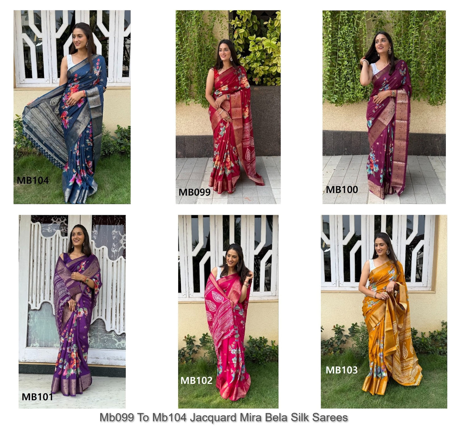 Mb099 To Mb104 Jacquard Mira Bela Dola Silk Sarees Exporter