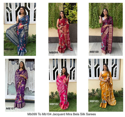 Mb099 To Mb104 Jacquard Mira Bela Dola Silk Sarees Exporter