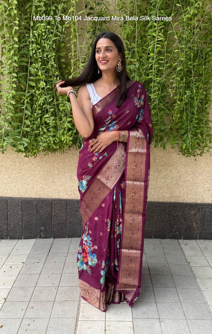Mb099 To Mb104 Jacquard Mira Bela Dola Silk Sarees Exporter