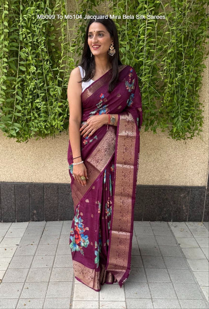 Mb099 To Mb104 Jacquard Mira Bela Dola Silk Sarees Exporter