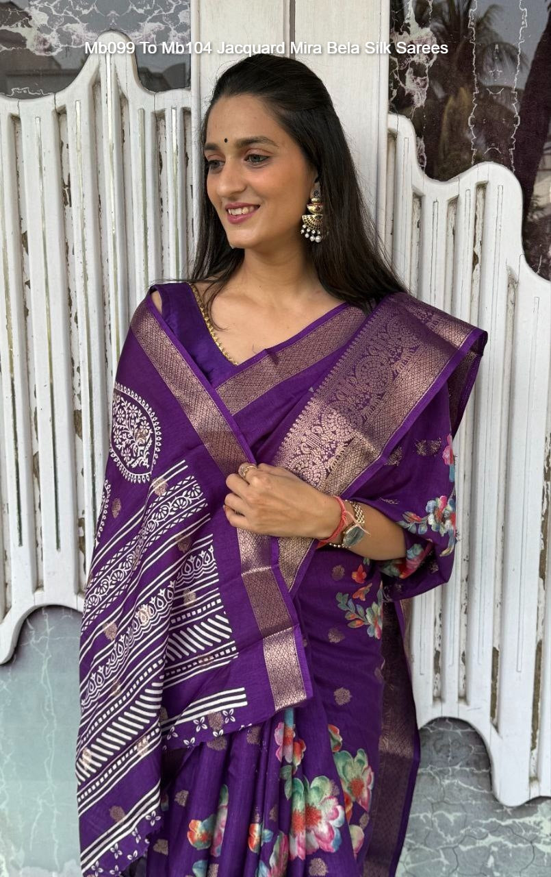 Mb099 To Mb104 Jacquard Mira Bela Dola Silk Sarees Exporter
