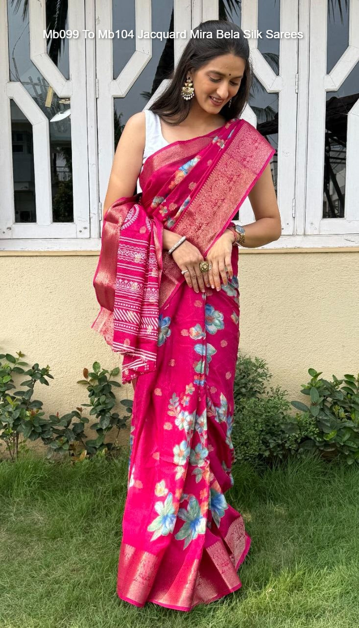 Mb099 To Mb104 Jacquard Mira Bela Dola Silk Sarees Exporter