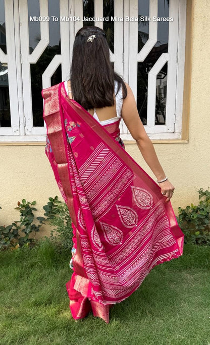 Mb099 To Mb104 Jacquard Mira Bela Dola Silk Sarees Exporter