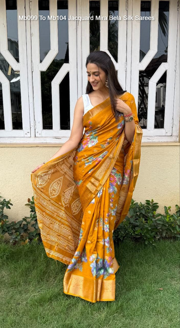 Mb099 To Mb104 Jacquard Mira Bela Dola Silk Sarees Exporter