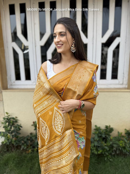 Mb099 To Mb104 Jacquard Mira Bela Dola Silk Sarees Exporter