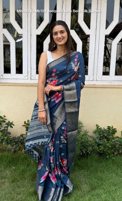 Mb099 To Mb104 Jacquard Mira Bela Dola Silk Sarees Exporter