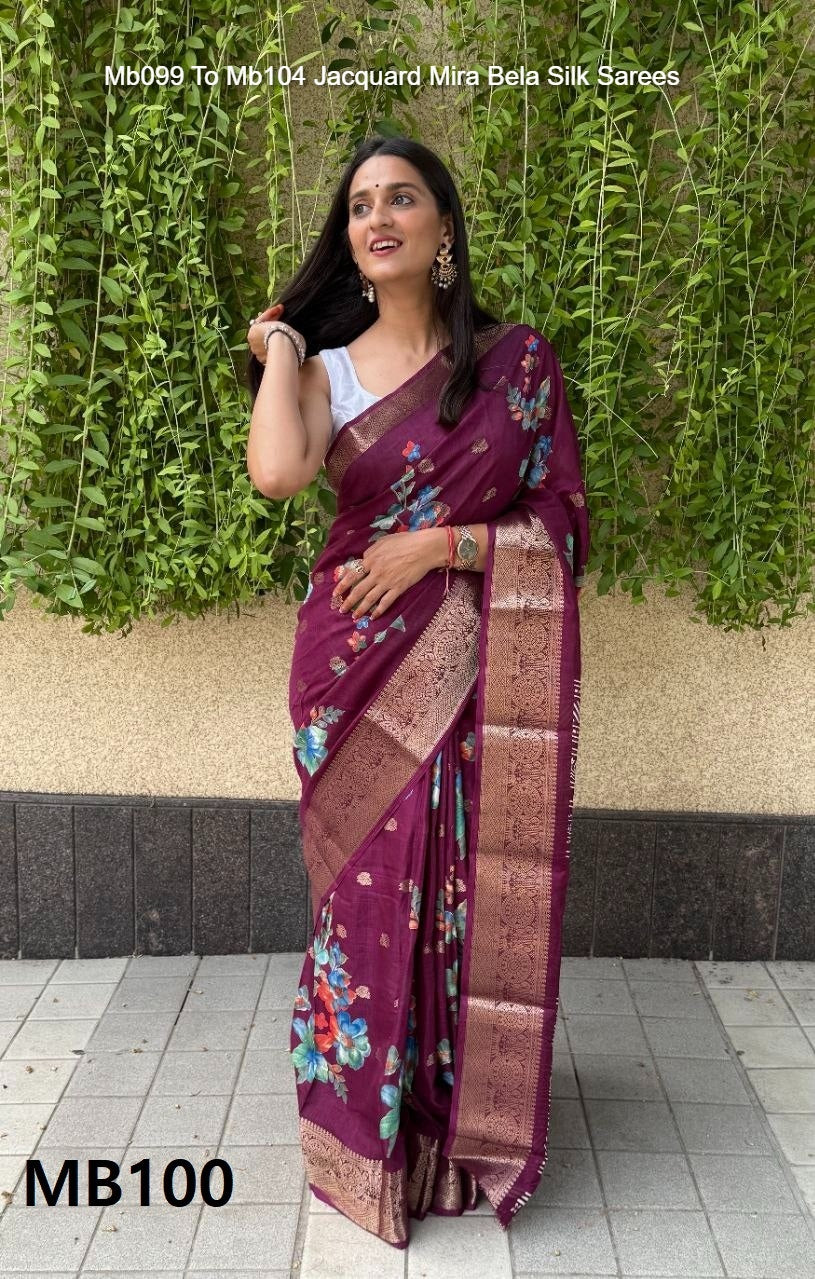 Mb099 To Mb104 Jacquard Mira Bela Dola Silk Sarees Exporter
