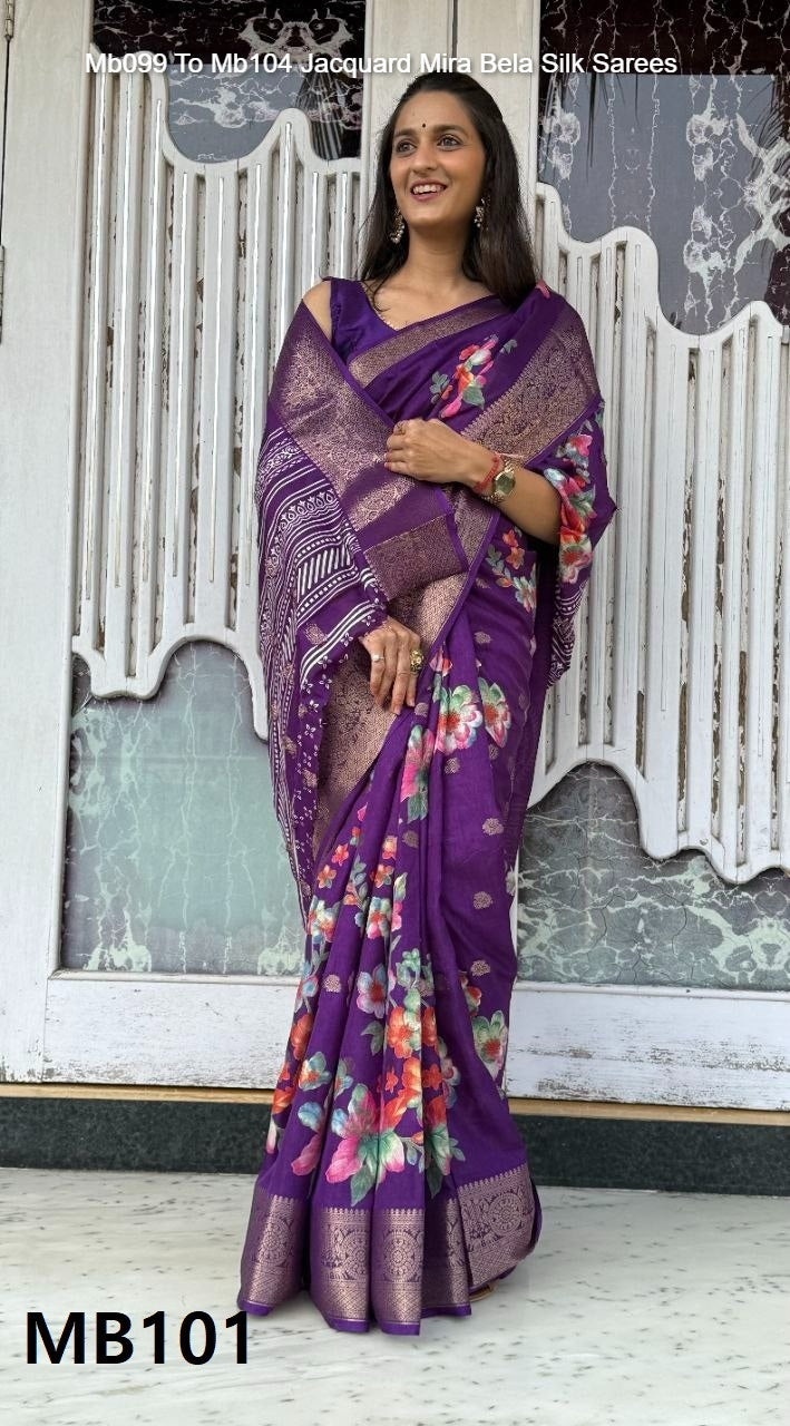 Mb099 To Mb104 Jacquard Mira Bela Dola Silk Sarees Exporter