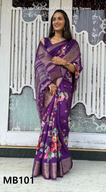 Mb099 To Mb104 Jacquard Mira Bela Dola Silk Sarees Exporter