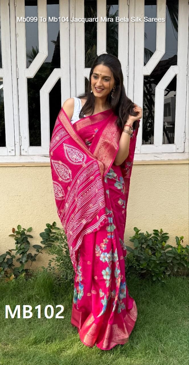 Mb099 To Mb104 Jacquard Mira Bela Dola Silk Sarees Exporter