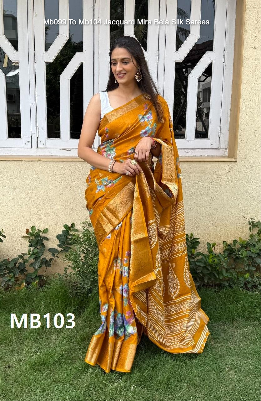 Mb099 To Mb104 Jacquard Mira Bela Dola Silk Sarees Exporter