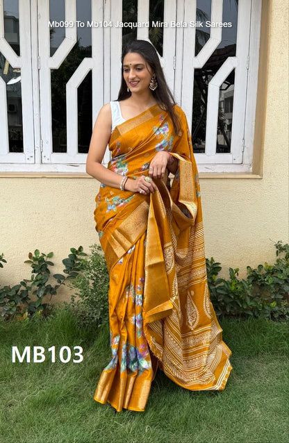 Mb099 To Mb104 Jacquard Mira Bela Dola Silk Sarees Exporter