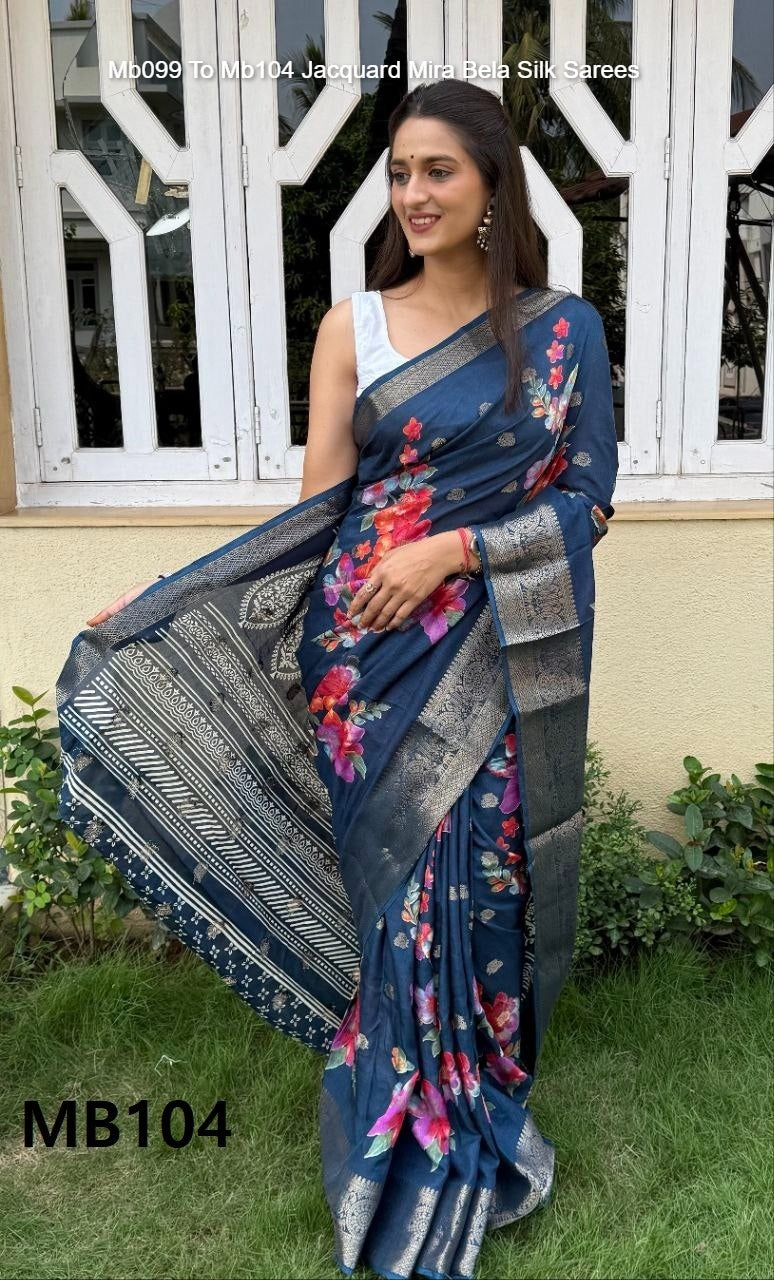 Mb099 To Mb104 Jacquard Mira Bela Dola Silk Sarees Exporter