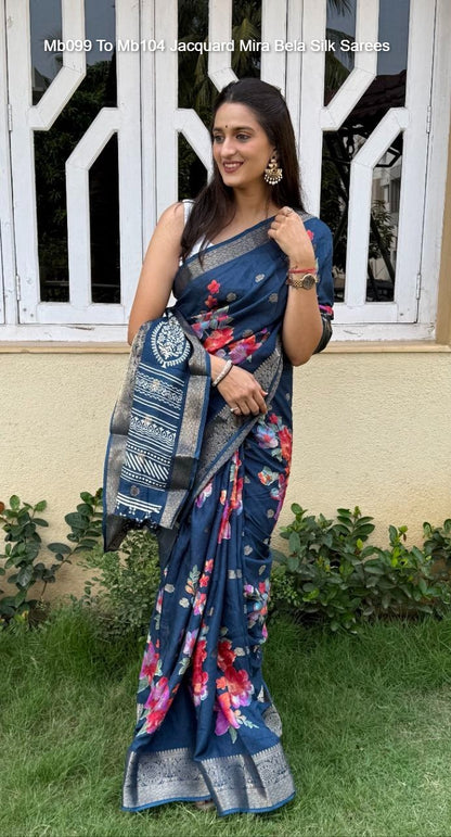 Mb099 To Mb104 Jacquard Mira Bela Dola Silk Sarees Exporter