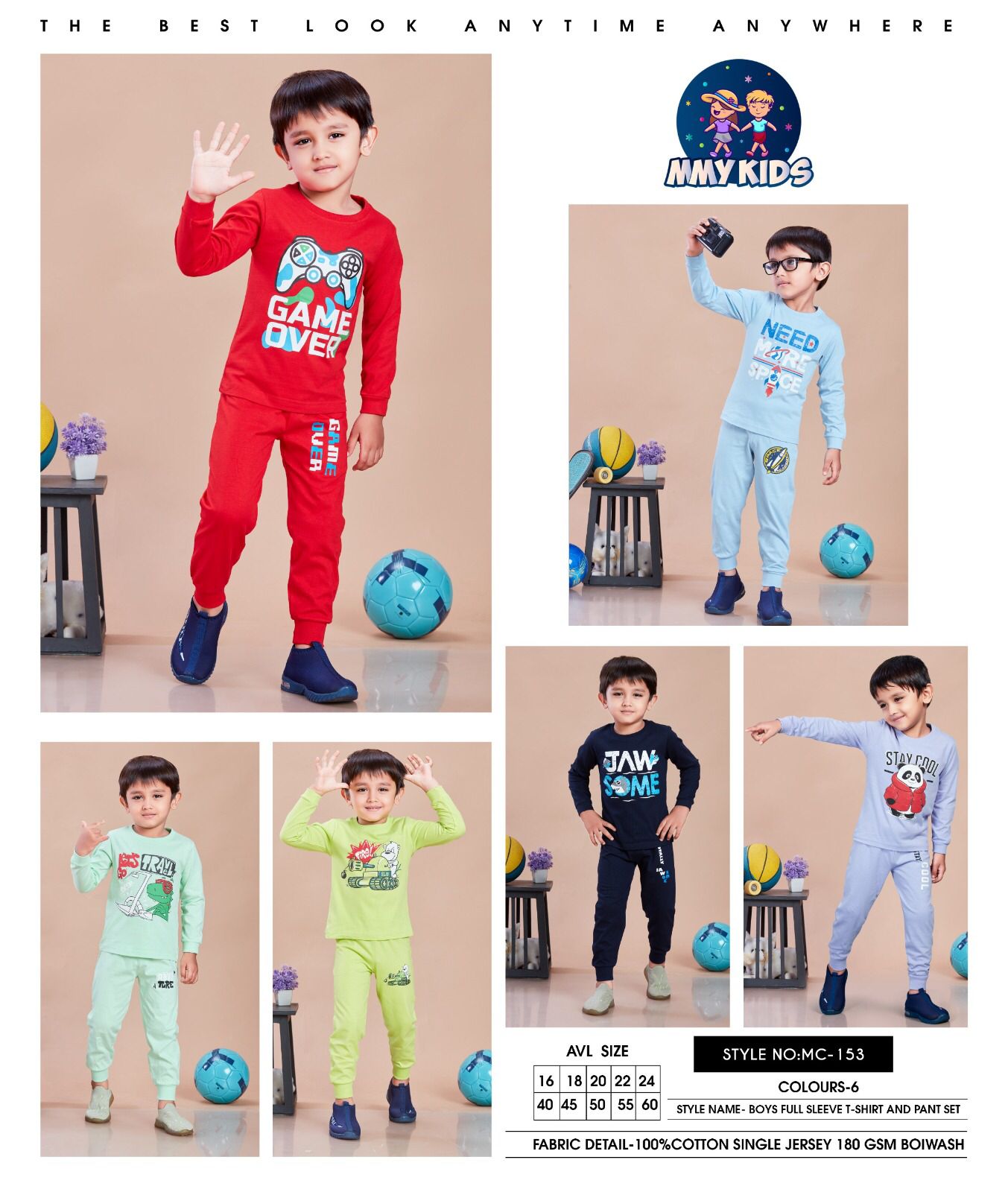 Mc 153 Mmy Kids Cotton Biowashed Boys Co Ord Set Wholesale