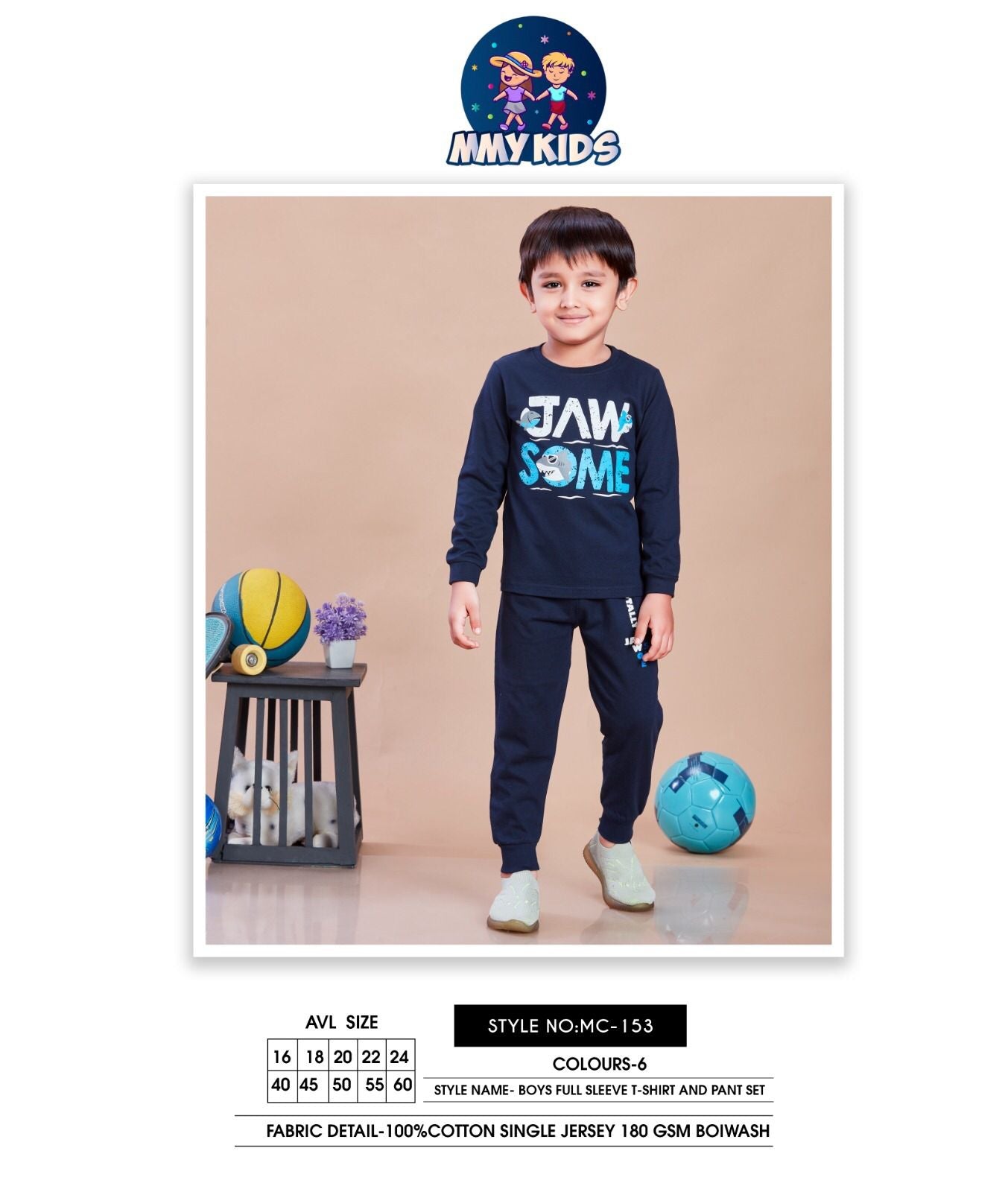 Mc 153 Mmy Kids Cotton Biowashed Boys Co Ord Set Wholesale