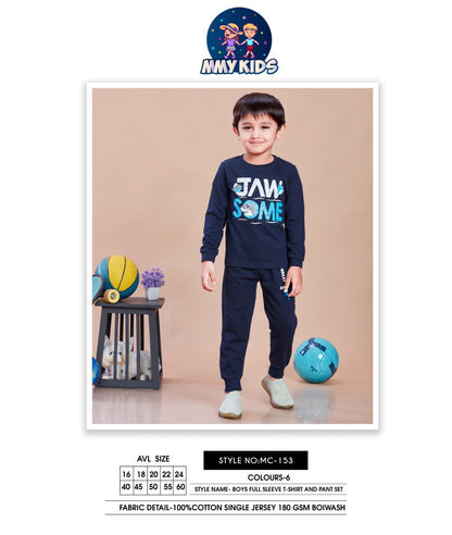 Mc 153 Mmy Kids Cotton Biowashed Boys Co Ord Set Wholesale