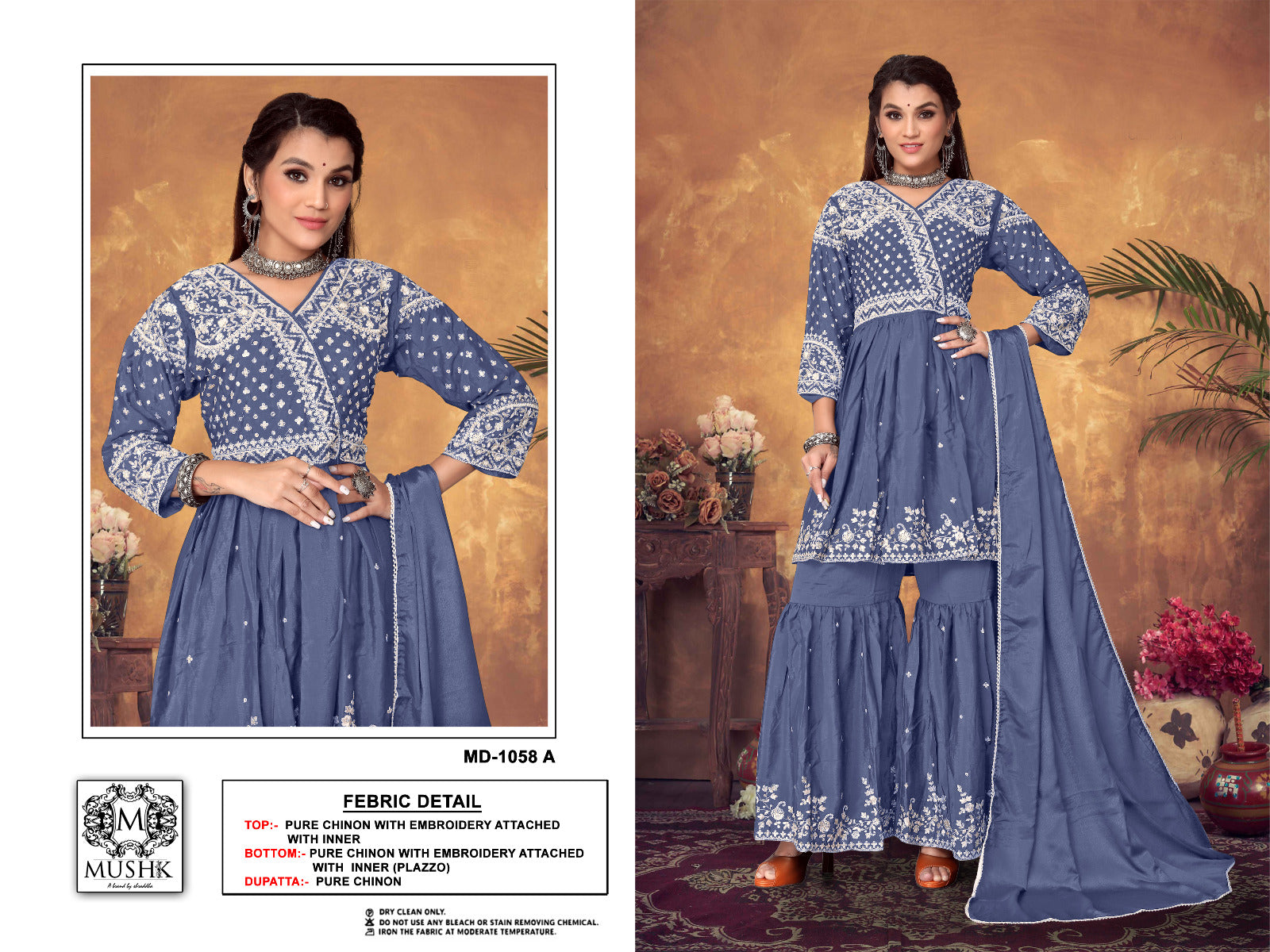 Md 1058 Mushk Chinon Pakistani Readymade Suits Wholesale Rate