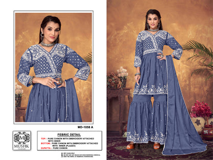 Md 1058 Mushk Chinon Pakistani Readymade Suits Wholesale Rate