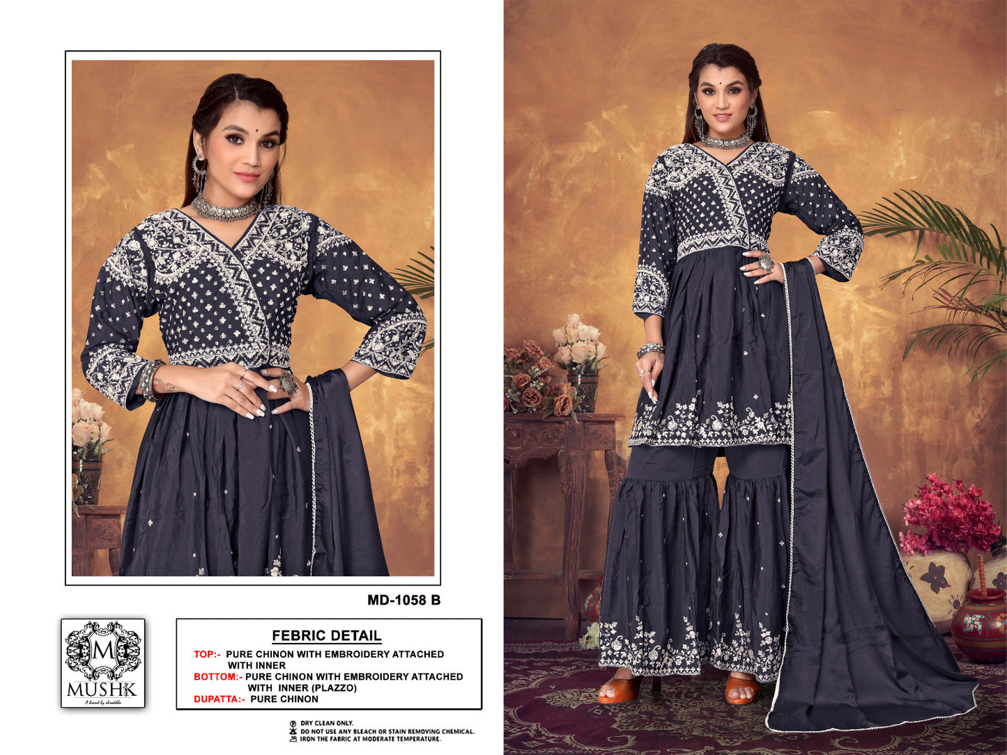 Md 1058 Mushk Chinon Pakistani Readymade Suits Wholesale Rate