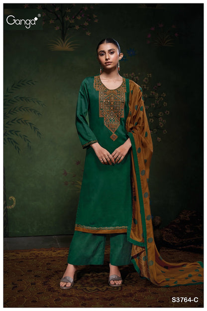 Meadow 3764 Ganga Cotton Satin Plazzo Style Suits Wholesaler Gujarat
