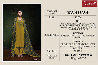 Meadow 3764 Ganga Cotton Satin Plazzo Style Suits Wholesaler Gujarat