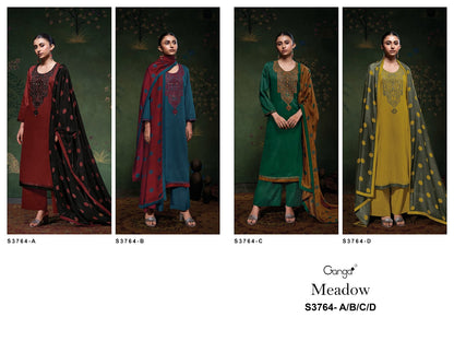 Meadow 3764 Ganga Cotton Satin Plazzo Style Suits Wholesaler Gujarat