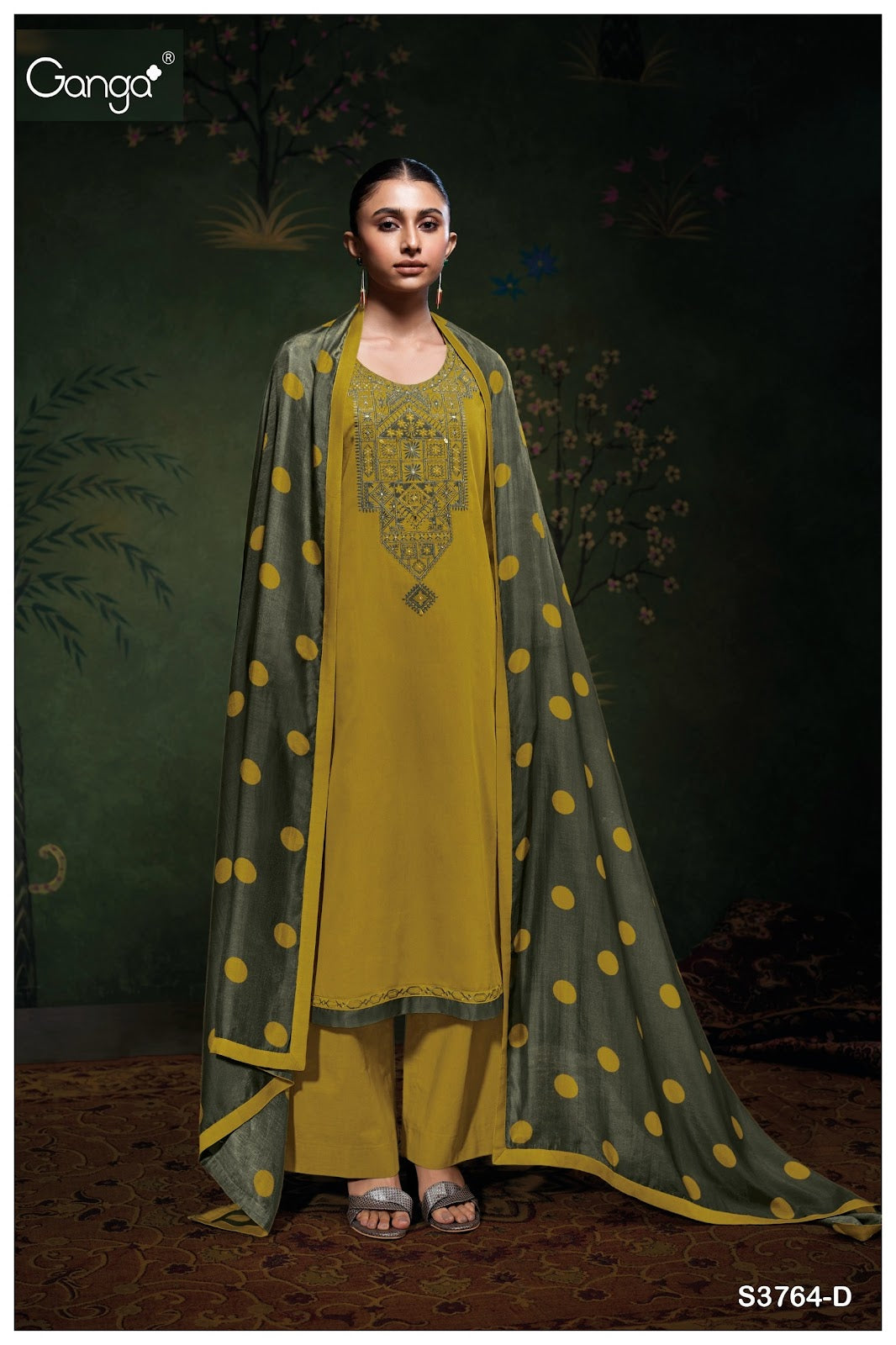Meadow 3764 Ganga Cotton Satin Plazzo Style Suits Wholesaler Gujarat