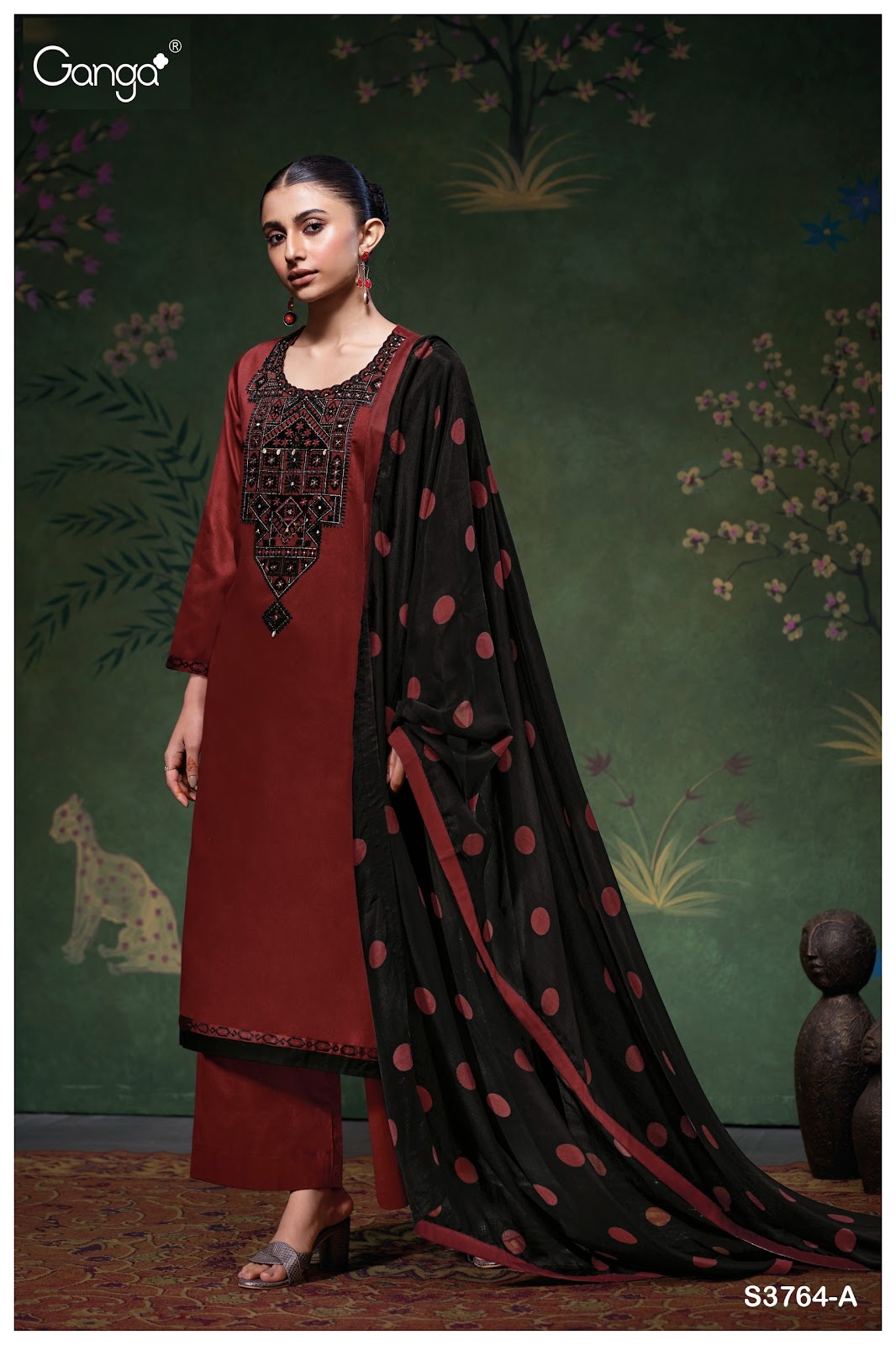 Meadow 3764 Ganga Cotton Satin Plazzo Style Suits Wholesaler Gujarat