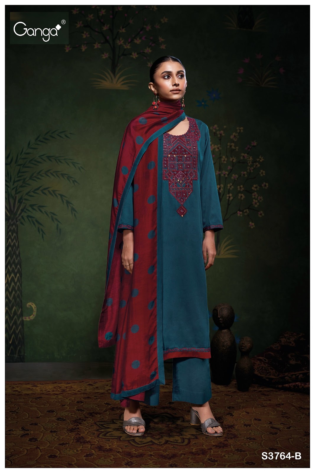 Meadow 3764 Ganga Cotton Satin Plazzo Style Suits Wholesaler Gujarat