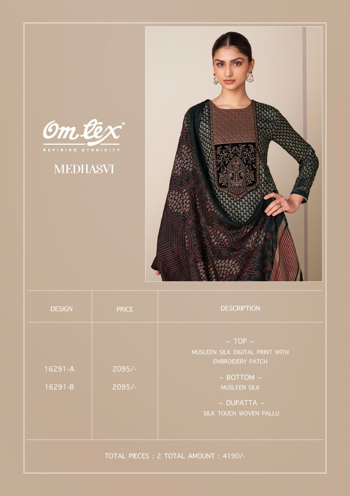 Medhasvi Omtex Muslin Silk Pant Style Suits Exporter Ahmedabad