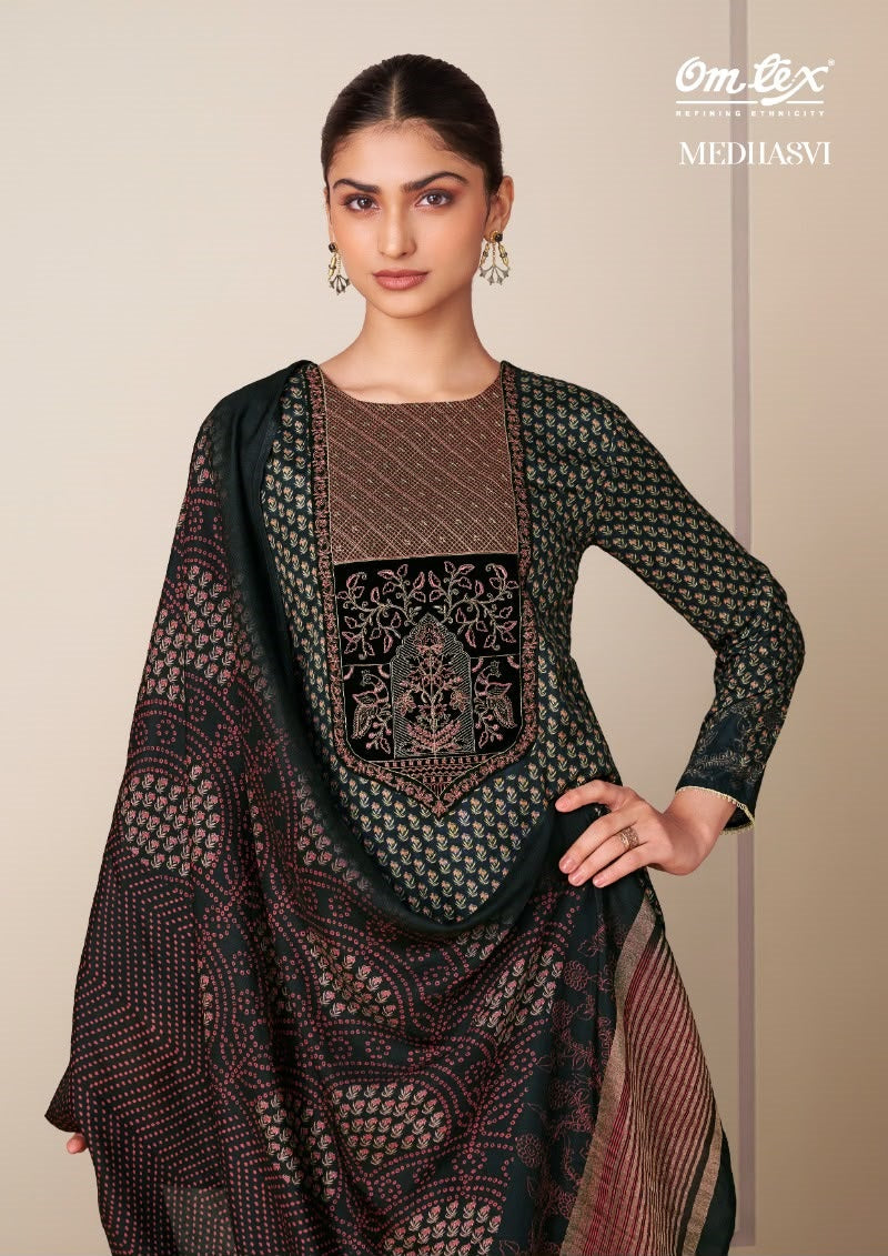 Medhasvi Omtex Muslin Silk Pant Style Suits Exporter Ahmedabad