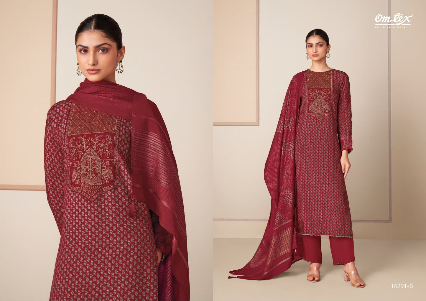 Medhasvi Omtex Muslin Silk Pant Style Suits Exporter Ahmedabad